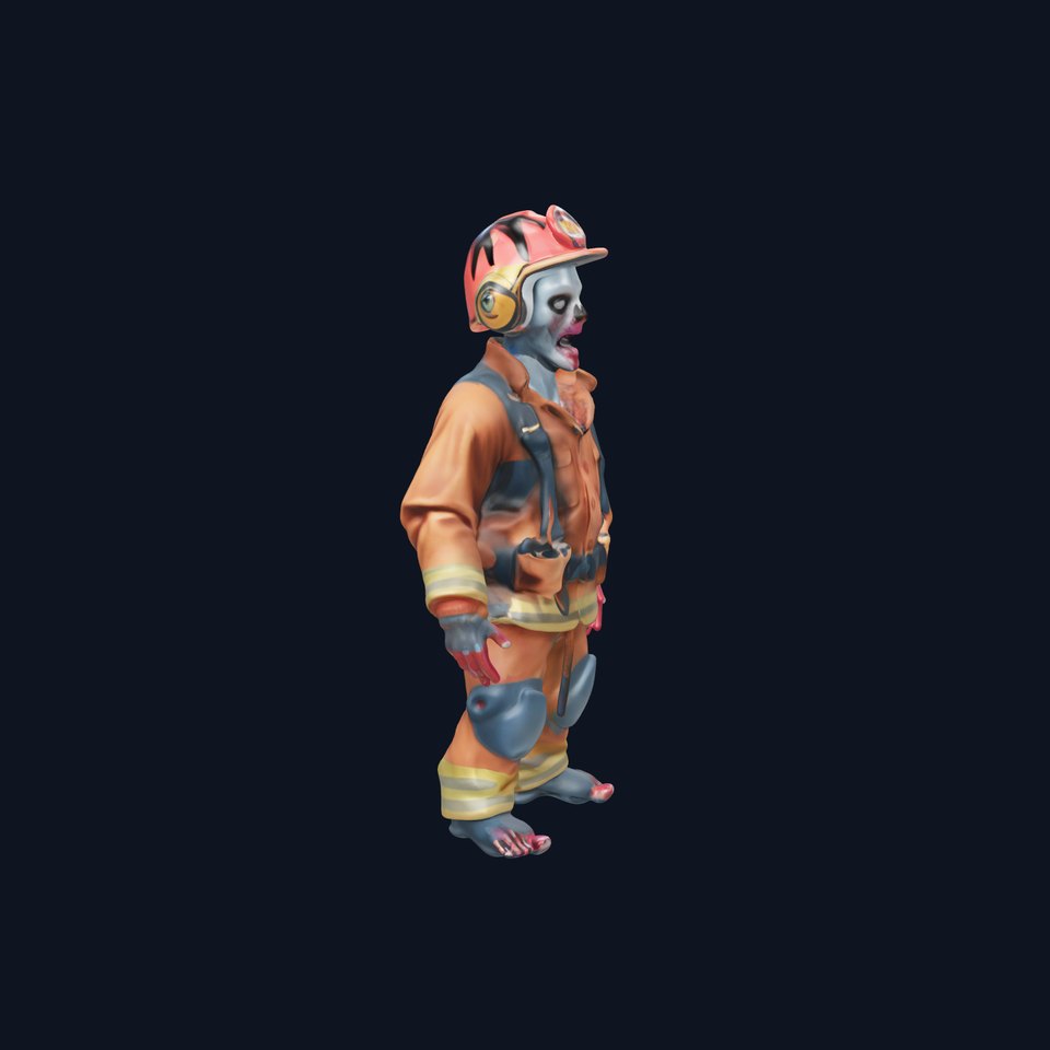 Firefighter Zombie D Model  Rigged for Games and Animation